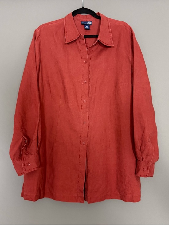 Venezia Tops - Venezia 100% Linen Button Down Shirt Top Coral 1X 18/20 Lightweight Shirt